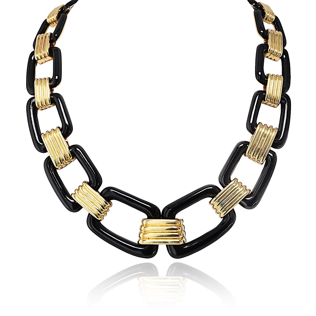 David Webb 18K Yellow Gold Black Enamel Large Link Gold Stations Necklace — view 8 — Laura Milman New York