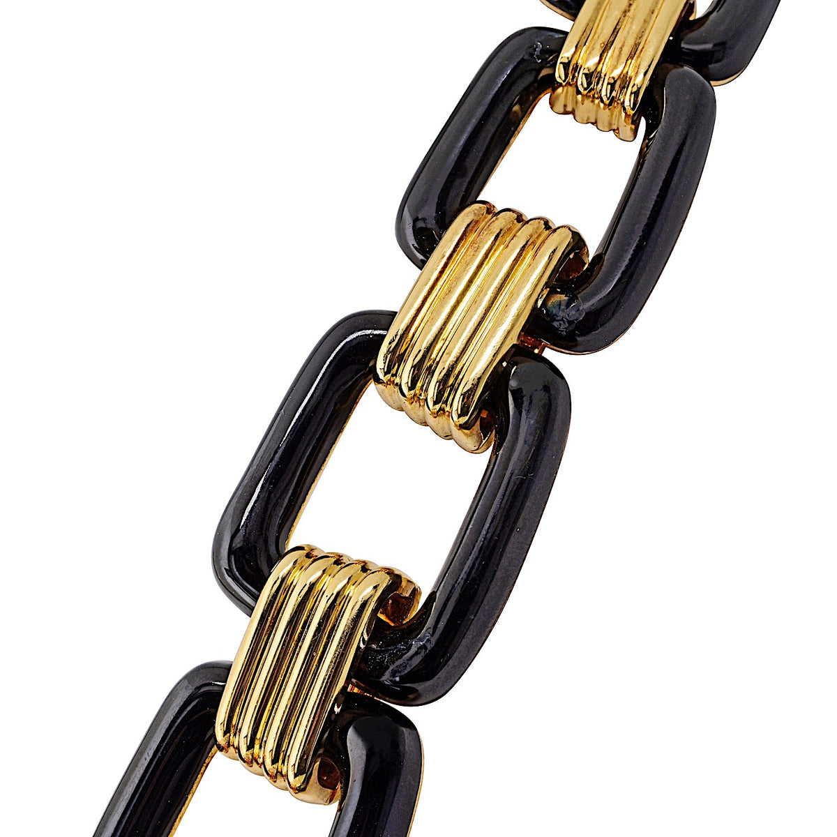 David Webb 18K Yellow Gold Black Enamel Large Link Gold Stations Necklace — view 13 — Laura Milman New York
