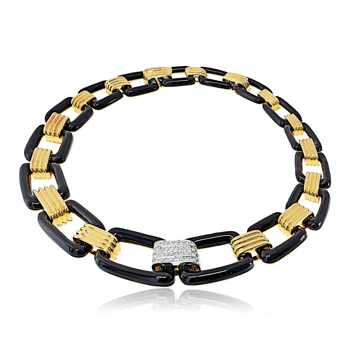 David Webb 18K Yellow Gold Black Enamel Large Link Gold Stations Necklace — view 11 — Laura Milman New York
