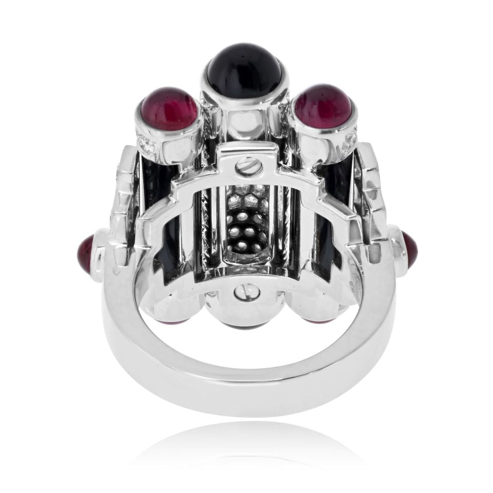 Cartier Rouleaux 18K White Gold Onyx, Ruby And Diamond Ring — view 4 — Laura Milman New York