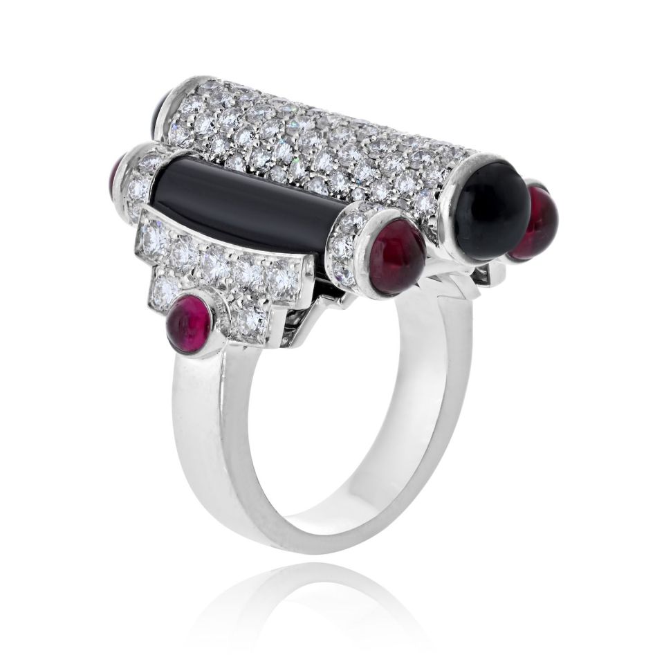 Cartier Rouleaux 18K White Gold Onyx, Ruby And Diamond Ring — view 7 — Laura Milman New York