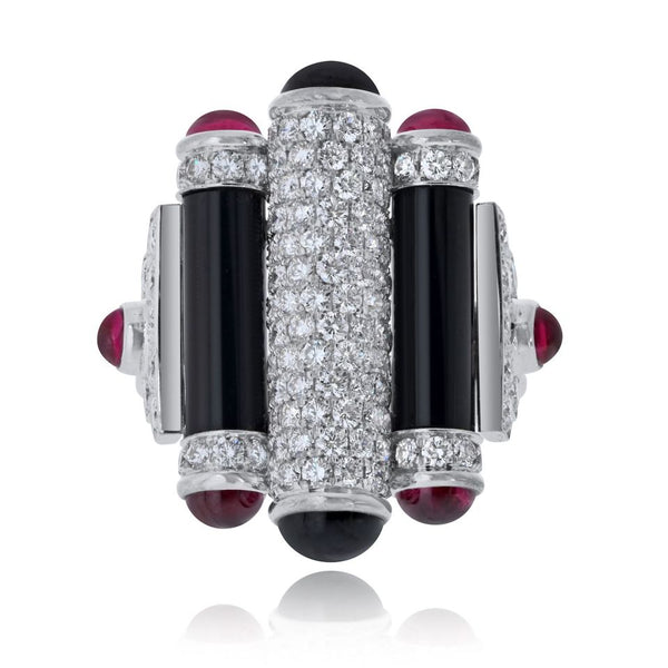 Cartier Rouleaux 18K White Gold Onyx, Ruby And Diamond Ring