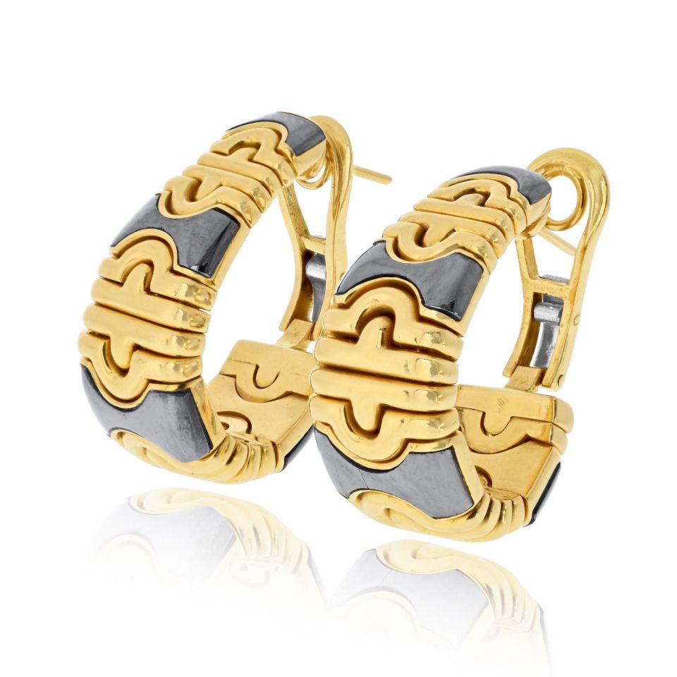 Bvlgari Parentesi 18K Yellow Gold Hoop Earrings — view 2 — Laura Milman New York