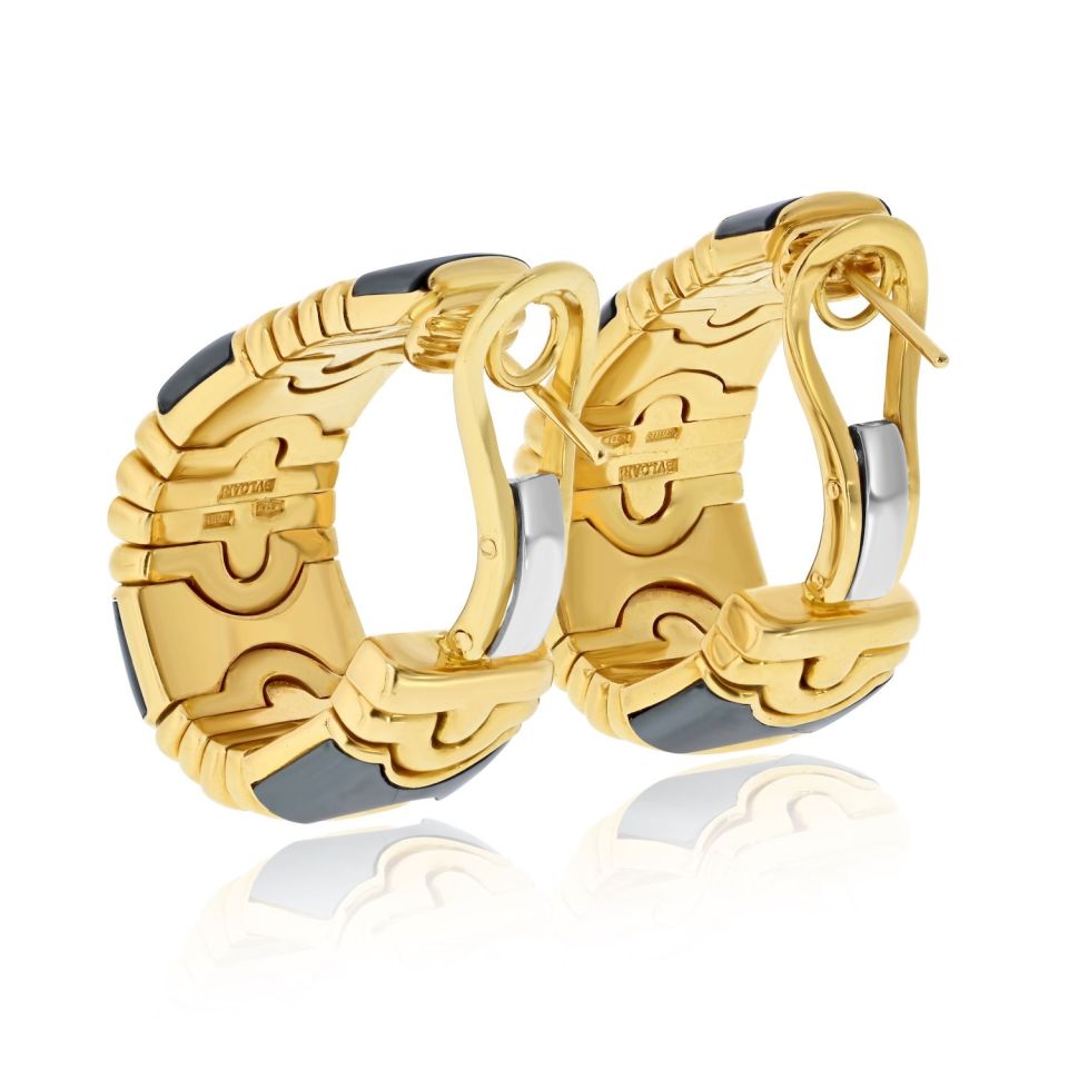 Bvlgari Parentesi 18K Yellow Gold Hoop Earrings — view 3 — Laura Milman New York