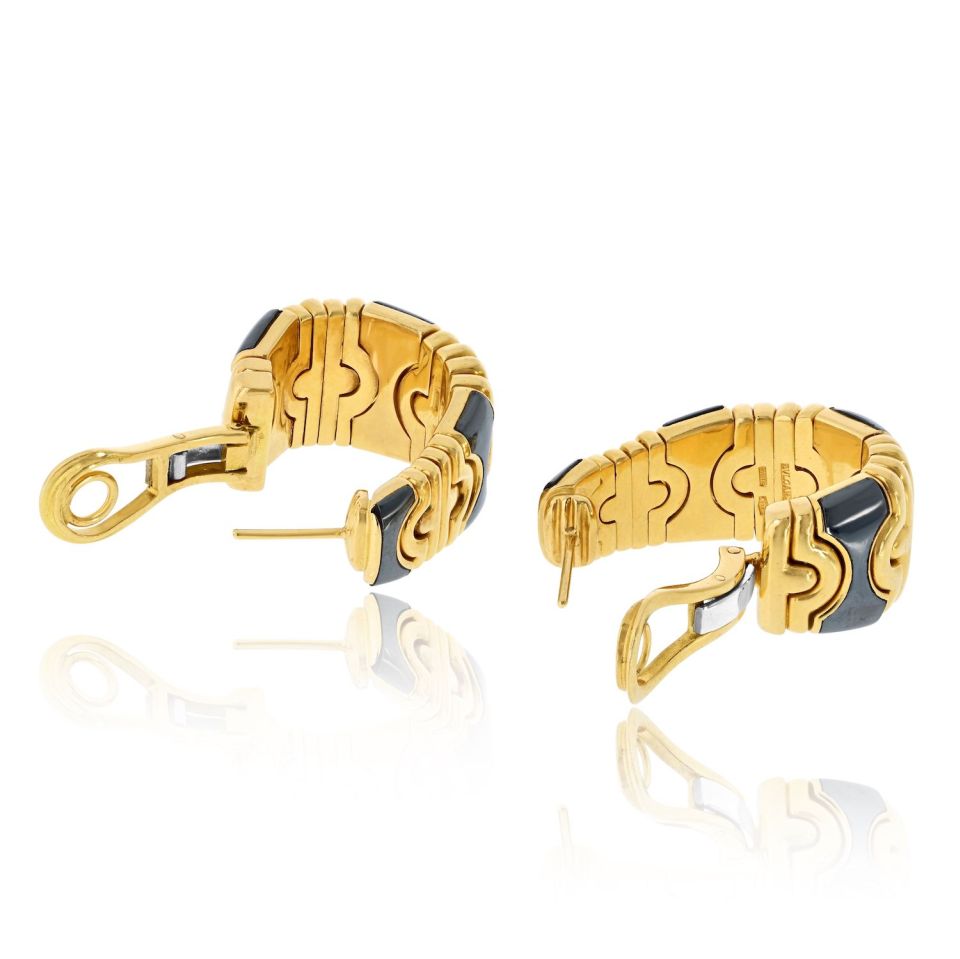 Bvlgari Parentesi 18K Yellow Gold Hoop Earrings — view 5 — Laura Milman New York