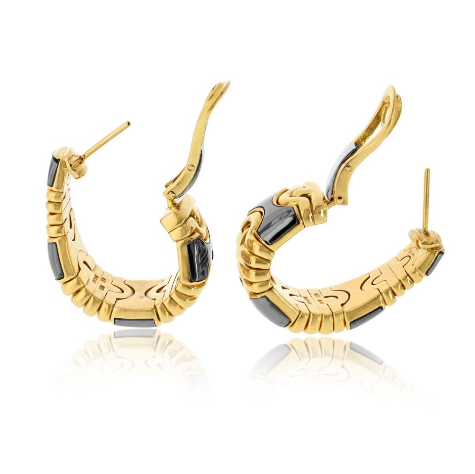 Bvlgari Parentesi 18K Yellow Gold Hoop Earrings — view 7 — Laura Milman New York