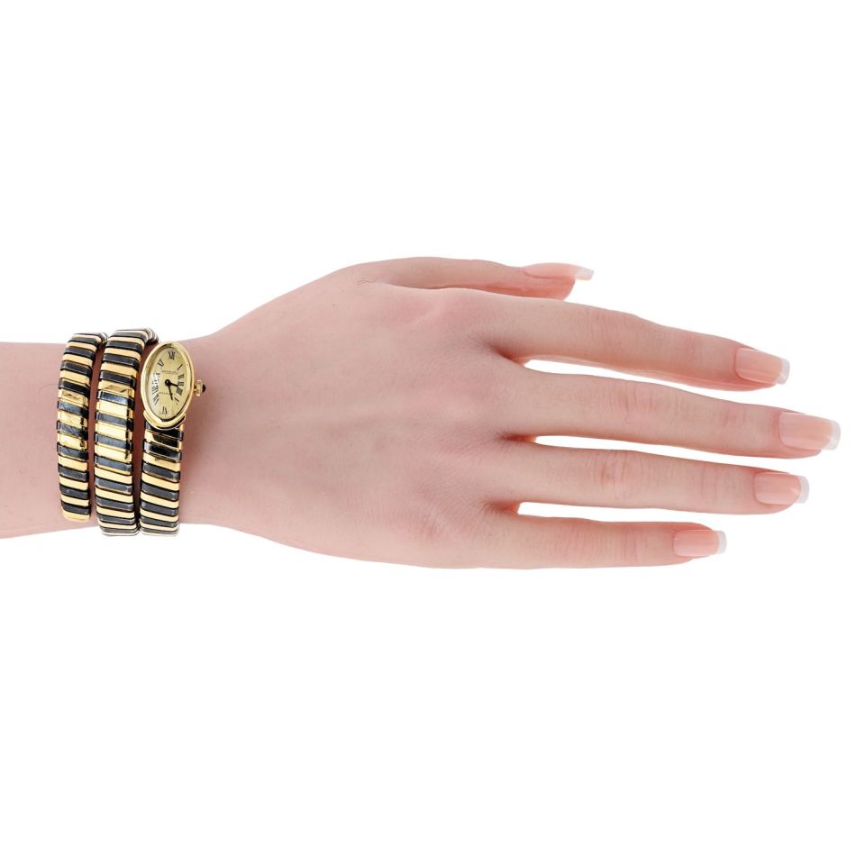 Pre-Owned Bvlgari Serpenti 18K Yellow Gold Blackened Steel Circa 1965 Jaeger Lecoultre Manual Watch — view 5 — Laura Milman New York
