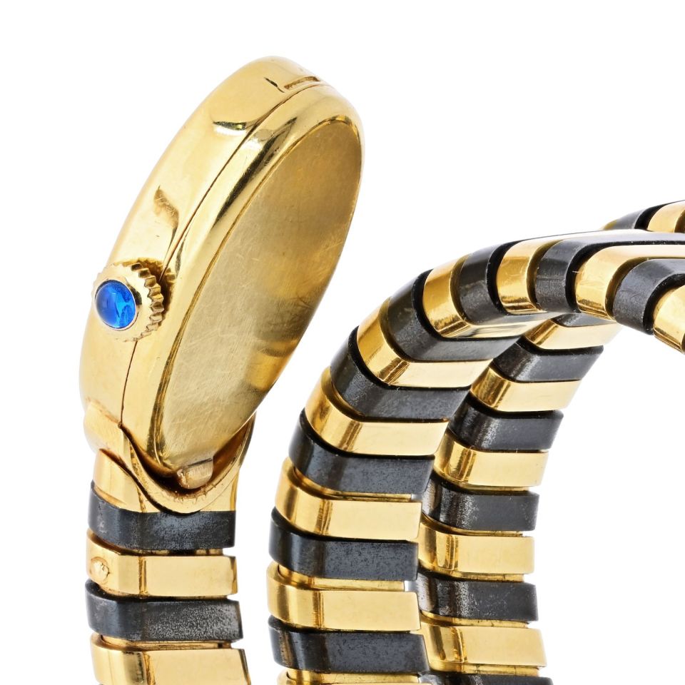 Pre-Owned Bvlgari Serpenti 18K Yellow Gold Blackened Steel Circa 1965 Jaeger Lecoultre Manual Watch — view 6 — Laura Milman New York
