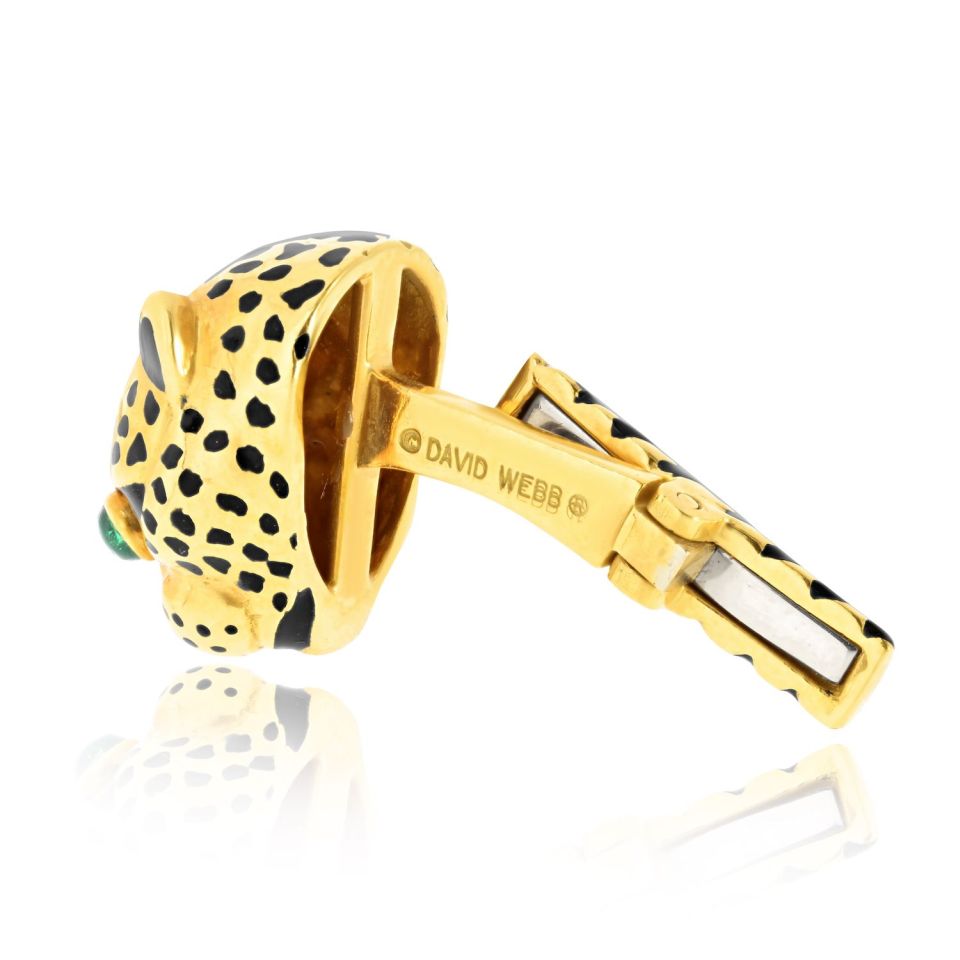 David Webb 18K Yellow Gold Leopard Emerald Eyes With Box Cuff Links — view 7 — Laura Milman New York