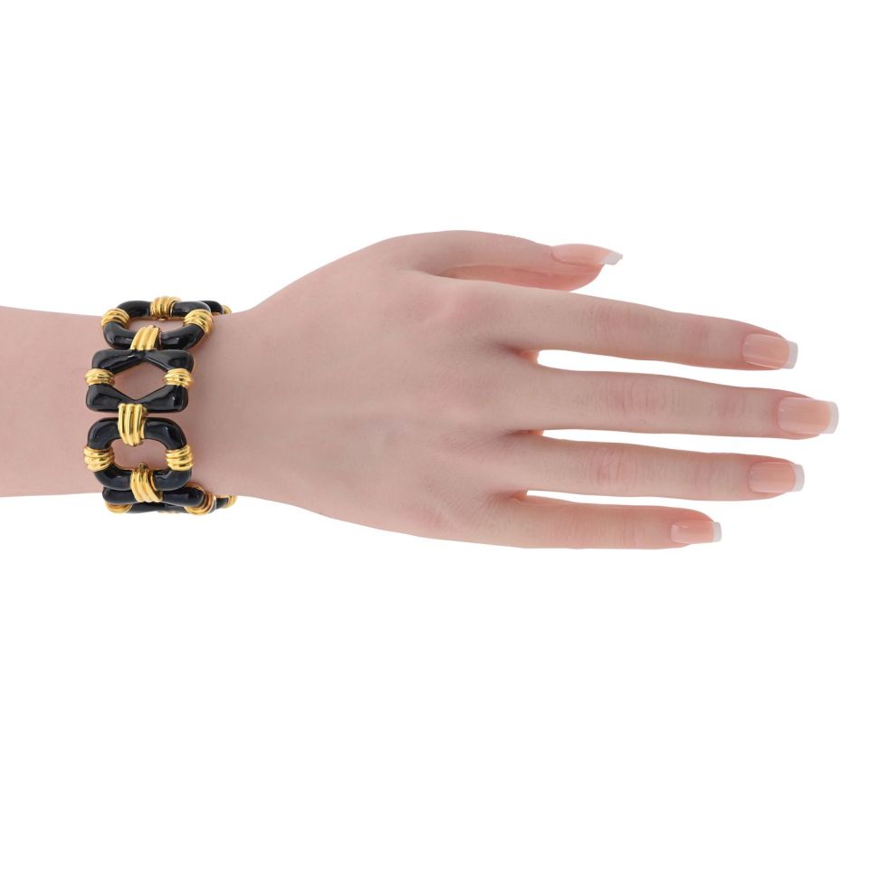 David Webb 18K Yellow Gold Black Enamel Open Link Bracelet — view 5 — Laura Milman New York