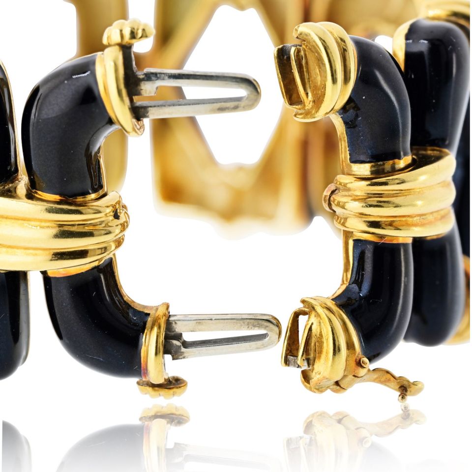 David Webb 18K Yellow Gold Black Enamel Open Link Bracelet — view 6 — Laura Milman New York