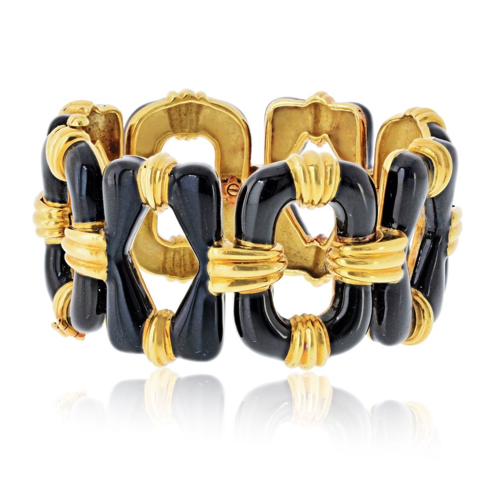David Webb 18K Yellow Gold Black Enamel Open Link Bracelet — Laura Milman New York