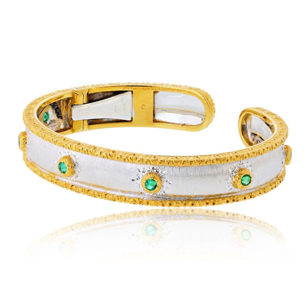 Buccellati 18K Two Tone Macri Capri 7 Round Green Emerald Bangle Bracelet — view 2