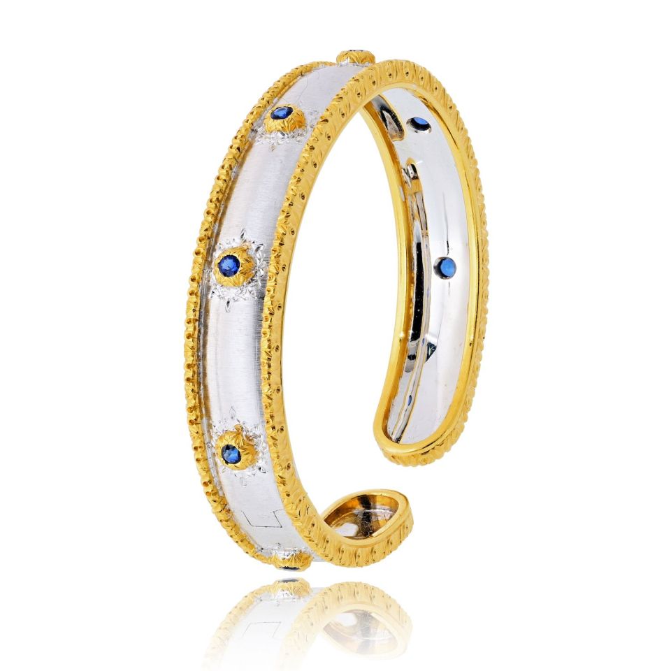 Buccellati 18K Two Tone Capri Macri 7 Sapphire Bangle Bracelet — view 3 — Laura Milman New York