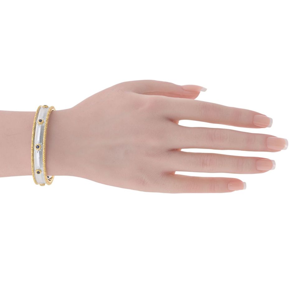 Buccellati 18K Two Tone Capri Macri 7 Sapphire Bangle Bracelet — view 5 — Laura Milman New York