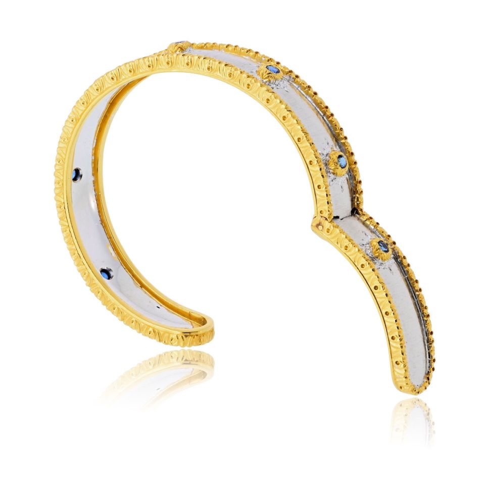 Buccellati 18K Two Tone Capri Macri 7 Sapphire Bangle Bracelet — view 6 — Laura Milman New York