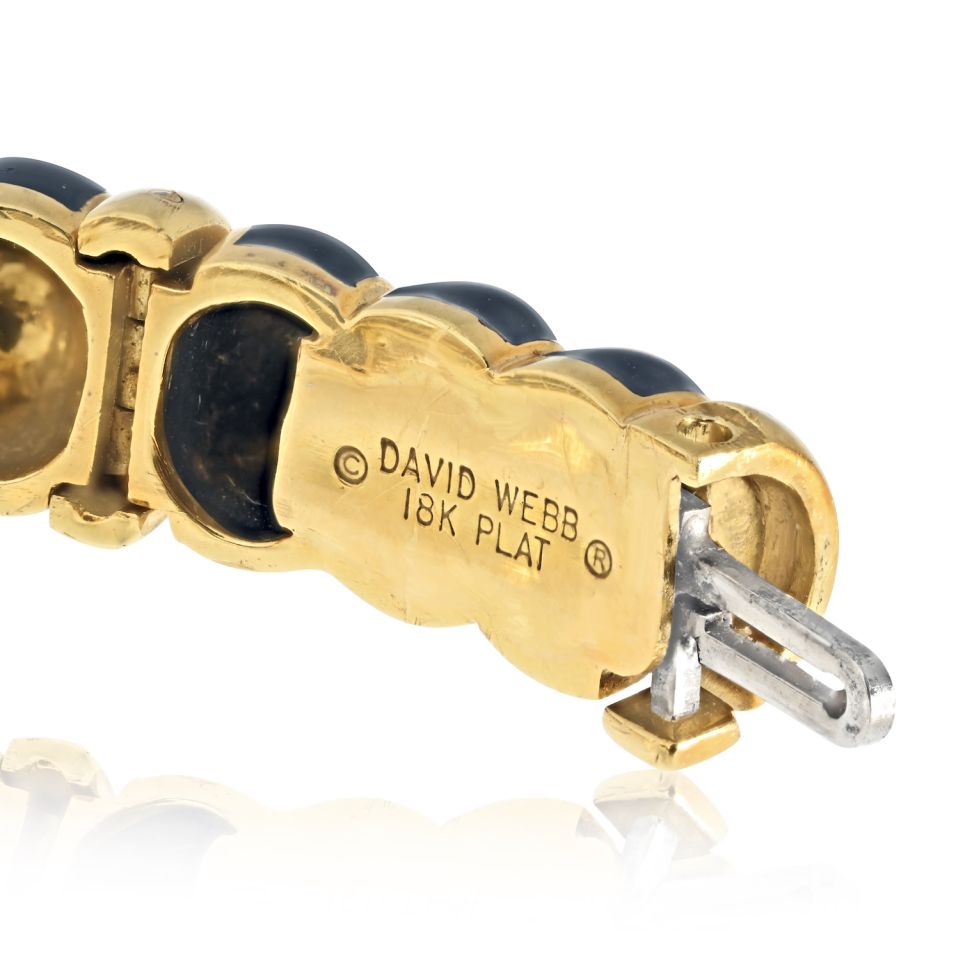 David Webb 18K Yellow Gold Black Enamel Elephant Bracelet — view 7 — Laura Milman New York