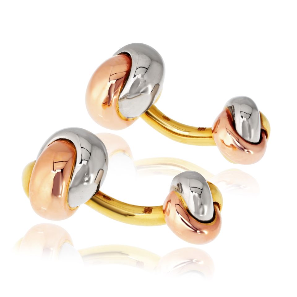 Cartier Trinity 18K Tri Color Classic Knot Cuff Links — view 3 — Laura Milman New York