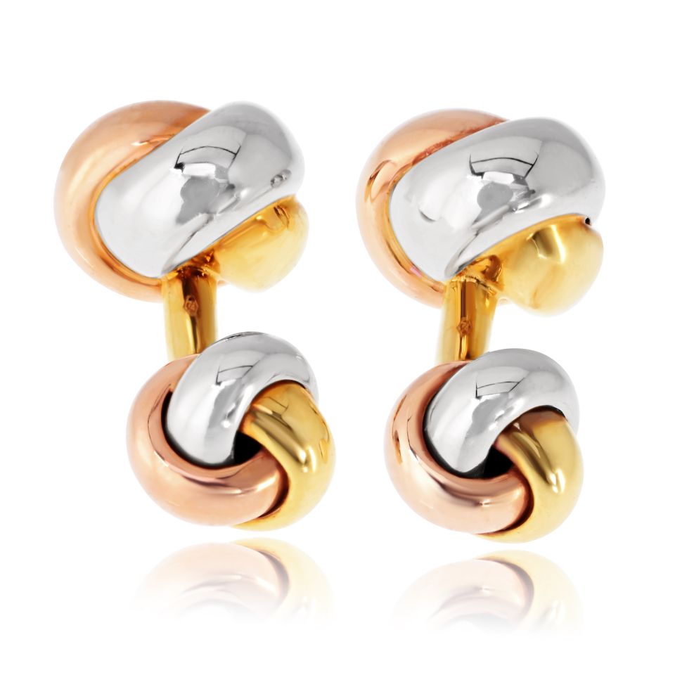 Cartier Trinity 18K Tri Color Classic Knot Cuff Links — view 4 — Laura Milman New York