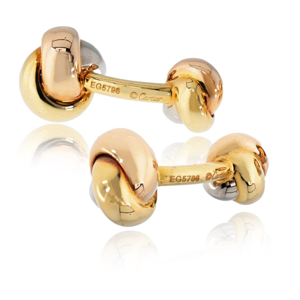 Cartier Trinity 18K Tri Color Classic Knot Cuff Links — view 5 — Laura Milman New York