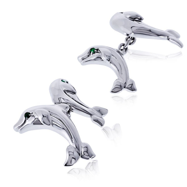Cartier 18K White Gold Double Dolphin Cuff Links — view 2