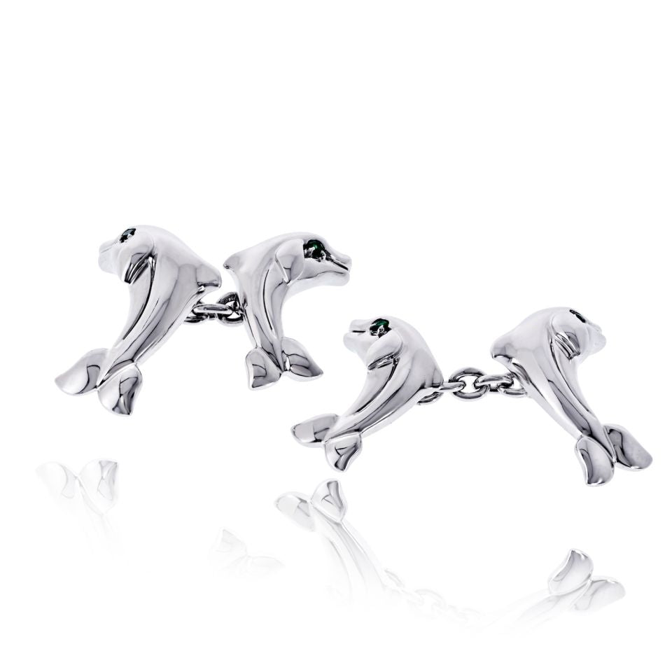 Cartier 18K White Gold Double Dolphin Cuff Links — view 3 — Laura Milman New York