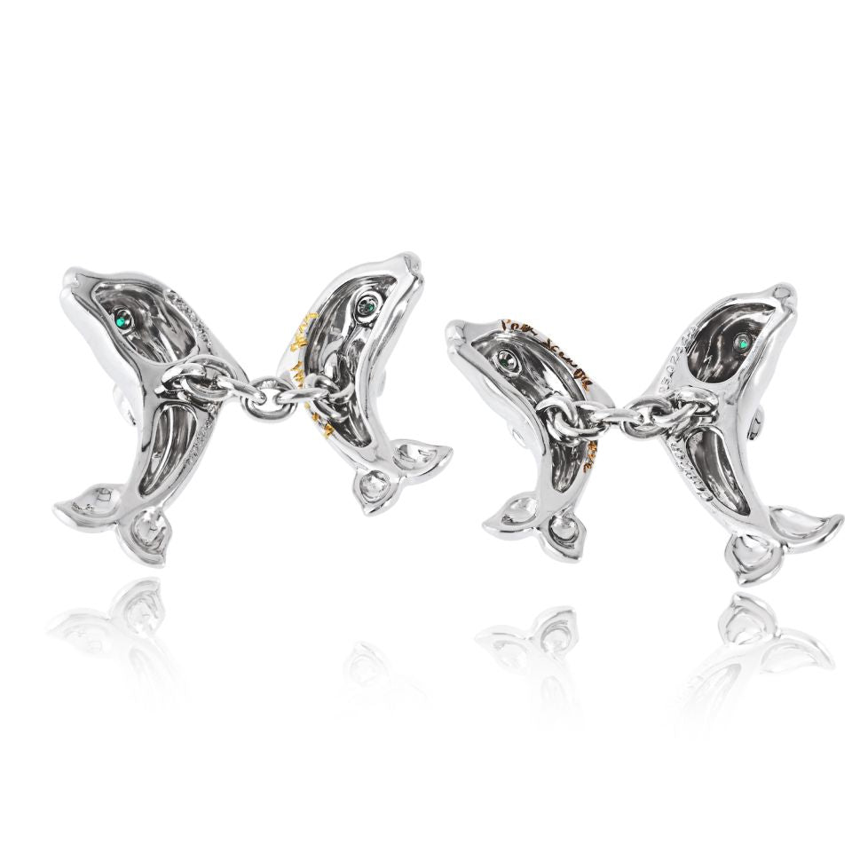 Cartier 18K White Gold Double Dolphin Cuff Links — view 4 — Laura Milman New York