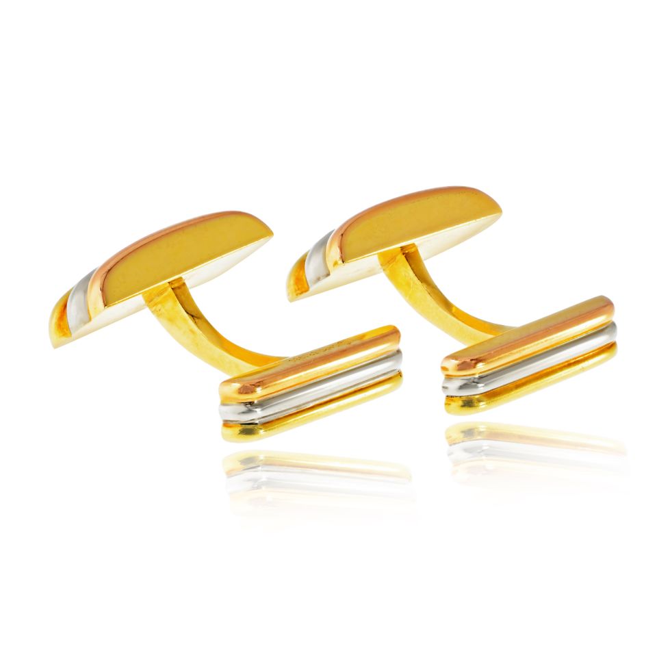 Cartier 18K Tri Color Ribbed Rectangular Cuff Links — view 3 — Laura Milman New York