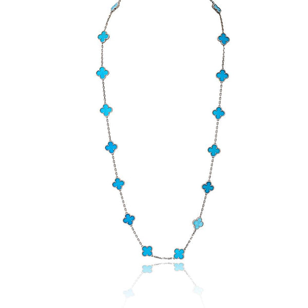 Van Cleef & Arpels Alhambra 18K White Gold 20 Motif Turquoise Necklace
