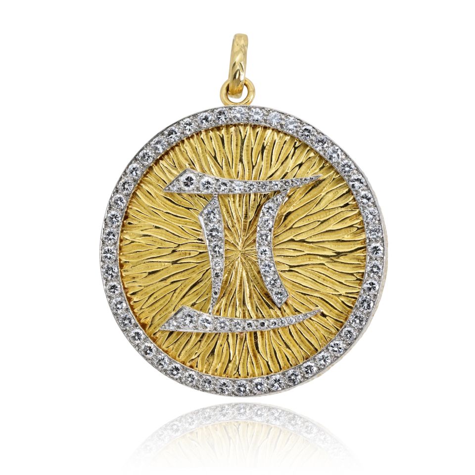 David Webb Gemini Platinum & 18K Yellow Gold Medallion Diamond Zodiac Pendant Brooch — Laura Milman New York