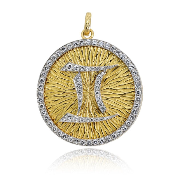 David Webb Gemini Platinum & 18K Yellow Gold Medallion Diamond Zodiac Pendant Brooch