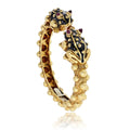 David Webb 18K Yellow Gold Double Frog Black Enamel Ruby Eyes Bangle Bracelet view 2