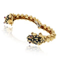 David Webb 18K Yellow Gold Double Frog Black Enamel Ruby Eyes Bangle Bracelet view 6