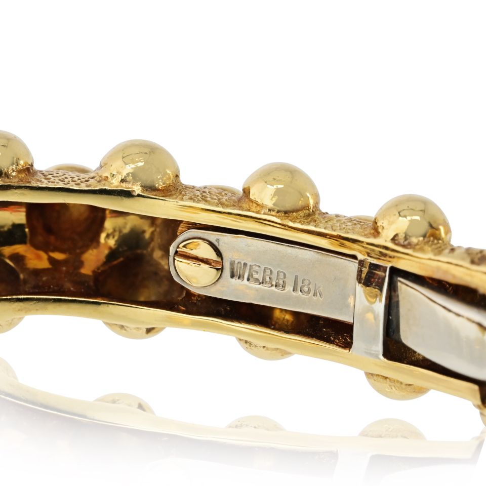 David Webb 18K Yellow Gold Double Frog Black Enamel Ruby Eyes Bangle Bracelet — view 7 — Laura Milman New York