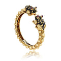 David Webb 18K Yellow Gold Double Frog Black Enamel Ruby Eyes Bangle Bracelet view 1