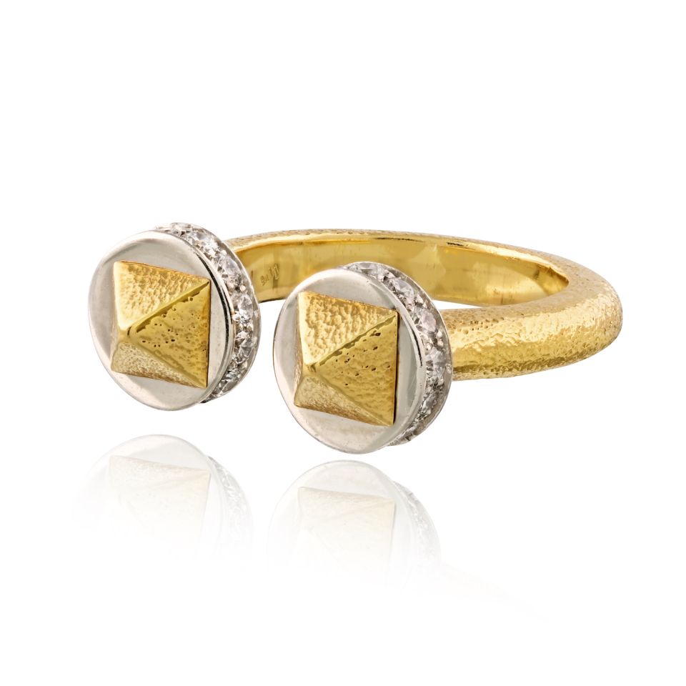 David Webb Bastille 18K Yellow Gold Diamond Ring — view 2 — Laura Milman New York