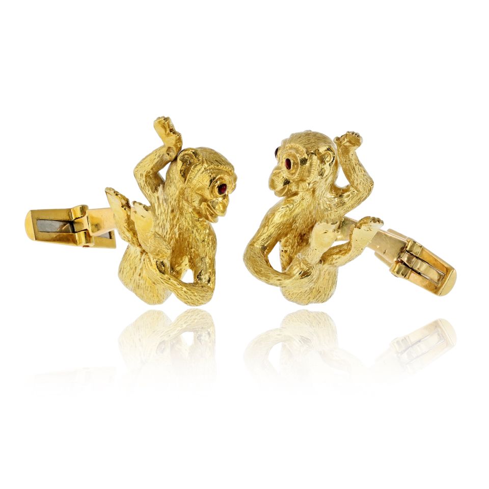 David Webb 18K Yellow Gold Monkey Cuff Links — view 3 — Laura Milman New York