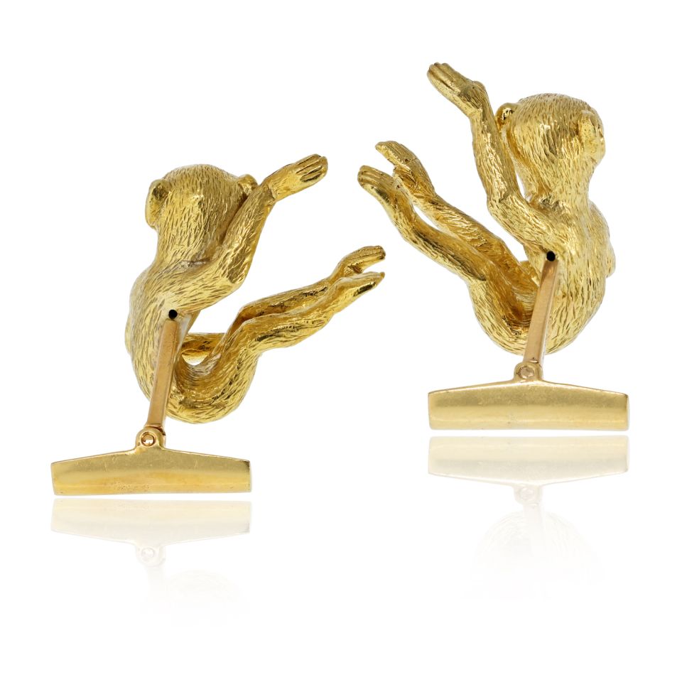 David Webb 18K Yellow Gold Monkey Cuff Links — view 4 — Laura Milman New York