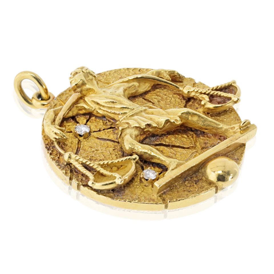 Tiffany & Co. 18K Yellow Gold Zodiac Libra 1970's 44.5mm Diamond Medallion Pendant — view 3 — Laura Milman New York