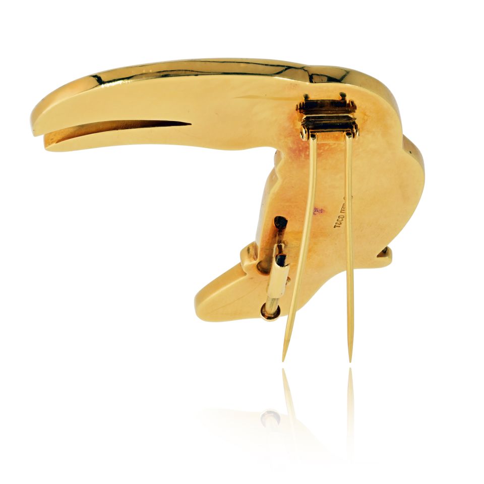 Tiffany & Co. 18K Yellow Gold Toucan Enamel Bird Brooch — view 4 — Laura Milman New York