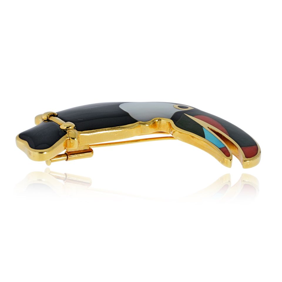 Tiffany & Co. 18K Yellow Gold Toucan Enamel Bird Brooch — view 5 — Laura Milman New York