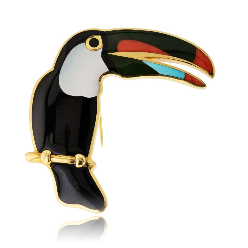 Tiffany & Co. 18K Yellow Gold Toucan Enamel Bird Brooch — Laura Milman New York