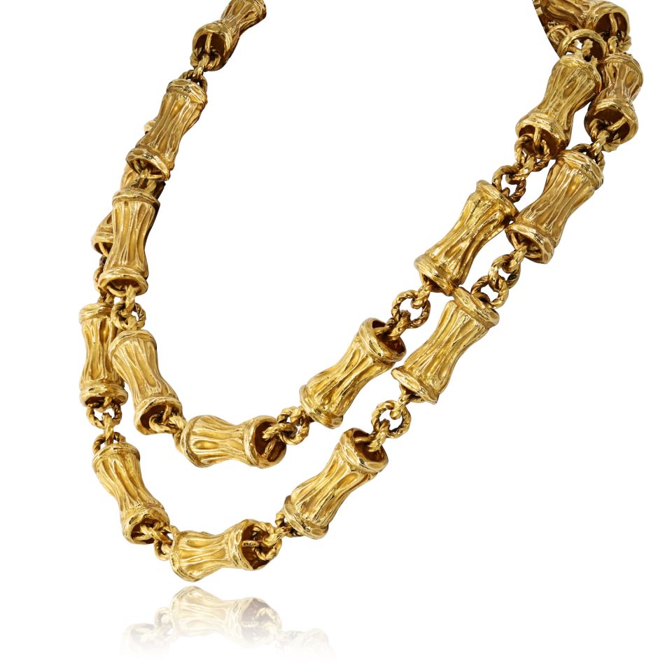 Tiffany & Co. 18K Yellow Gold Circa 1970's 30 Inch Bamboo Finish Necklace — view 3 — Laura Milman New York