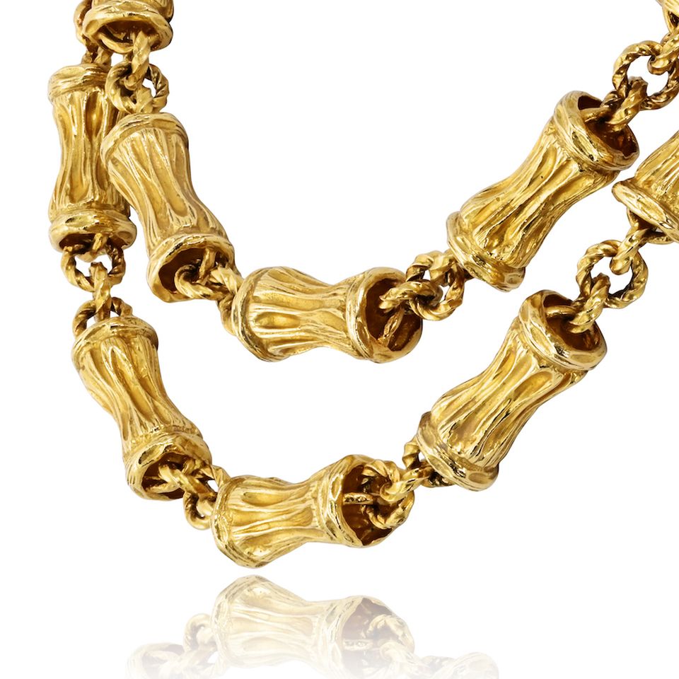 Tiffany & Co. 18K Yellow Gold Circa 1970's 30 Inch Bamboo Finish Necklace — view 5 — Laura Milman New York