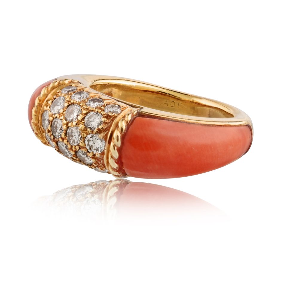 Van Cleef & Arpels 18K Yellow Gold Coral Diamond Philippine Ring — view 3 — Laura Milman New York