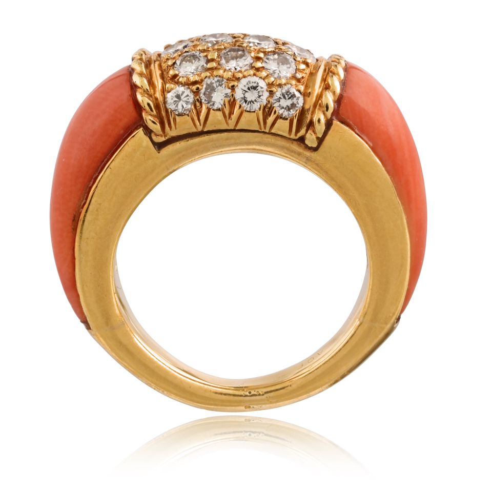 Van Cleef & Arpels 18K Yellow Gold Coral Diamond Philippine Ring — view 4 — Laura Milman New York