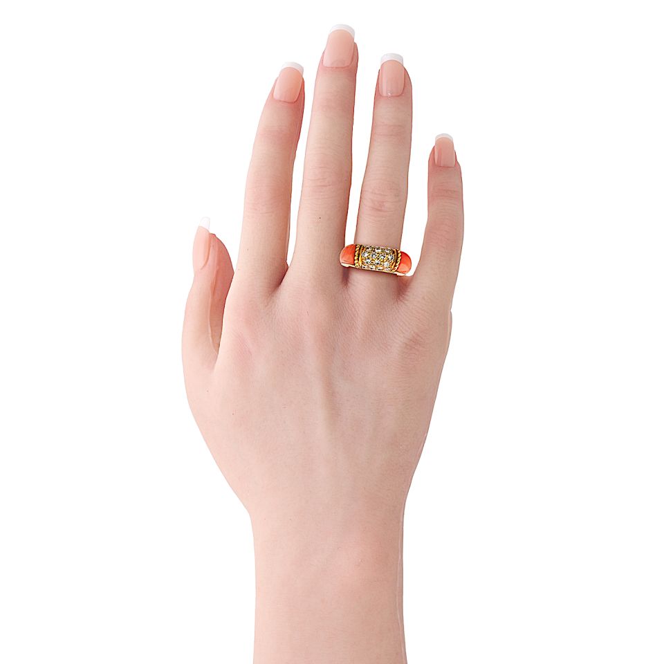 Van Cleef & Arpels 18K Yellow Gold Coral Diamond Philippine Ring — view 5 — Laura Milman New York