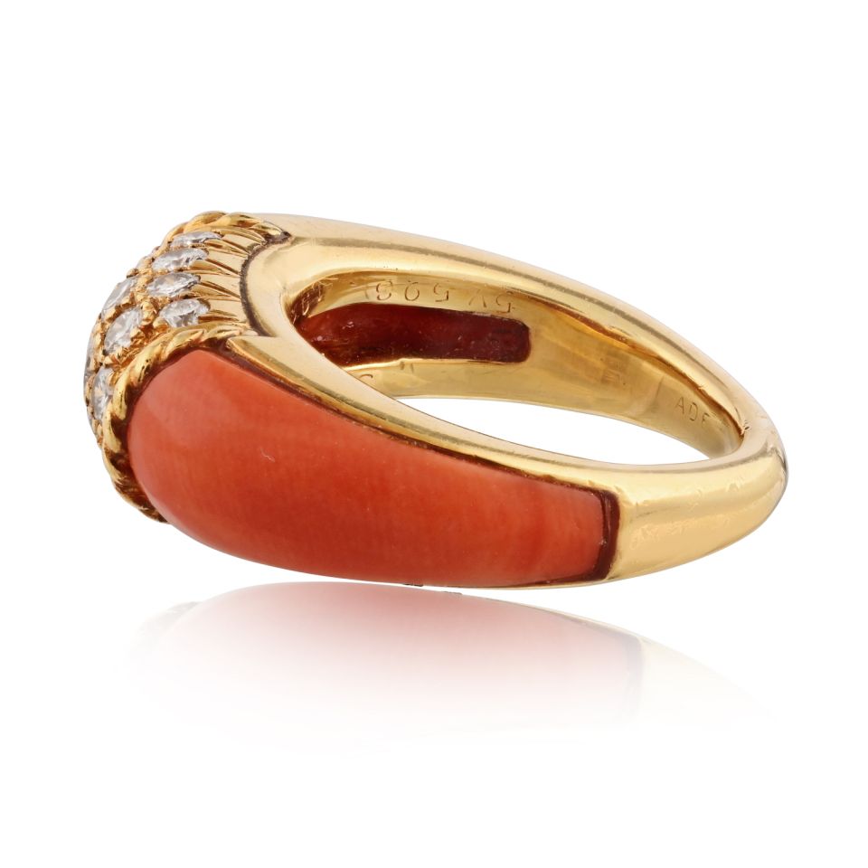 Van Cleef & Arpels 18K Yellow Gold Coral Diamond Philippine Ring — view 6 — Laura Milman New York