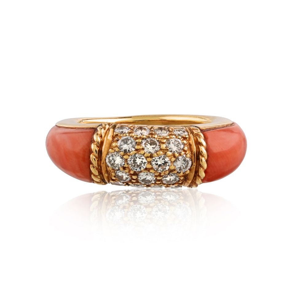 Van Cleef & Arpels 18K Yellow Gold Coral Diamond Philippine Ring — Laura Milman New York