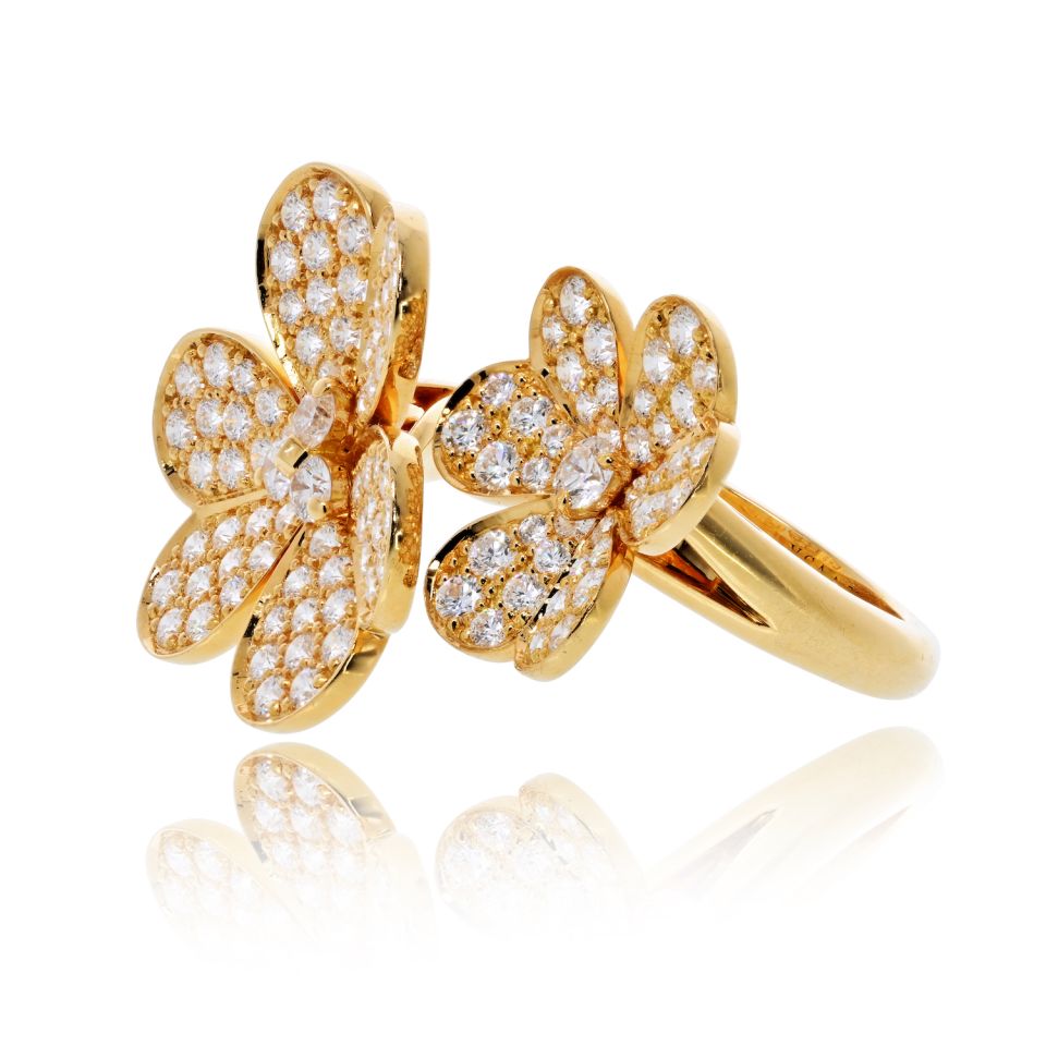 Van Cleef & Arpels Frivole 18K Yellow Gold Diamond Flower In Between The Finger Ring — view 3 — Laura Milman New York